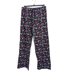 Mens L Sleep Lounge Pant All Over Guitar Print Cotton Drawstring Rock n Roll